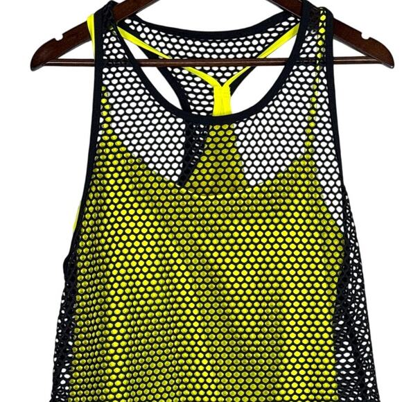 NWT Fabletics Neon Carly Workout Tank and Fishnet Cover XL Neon Yellow #3405 - Picture 6 of 14